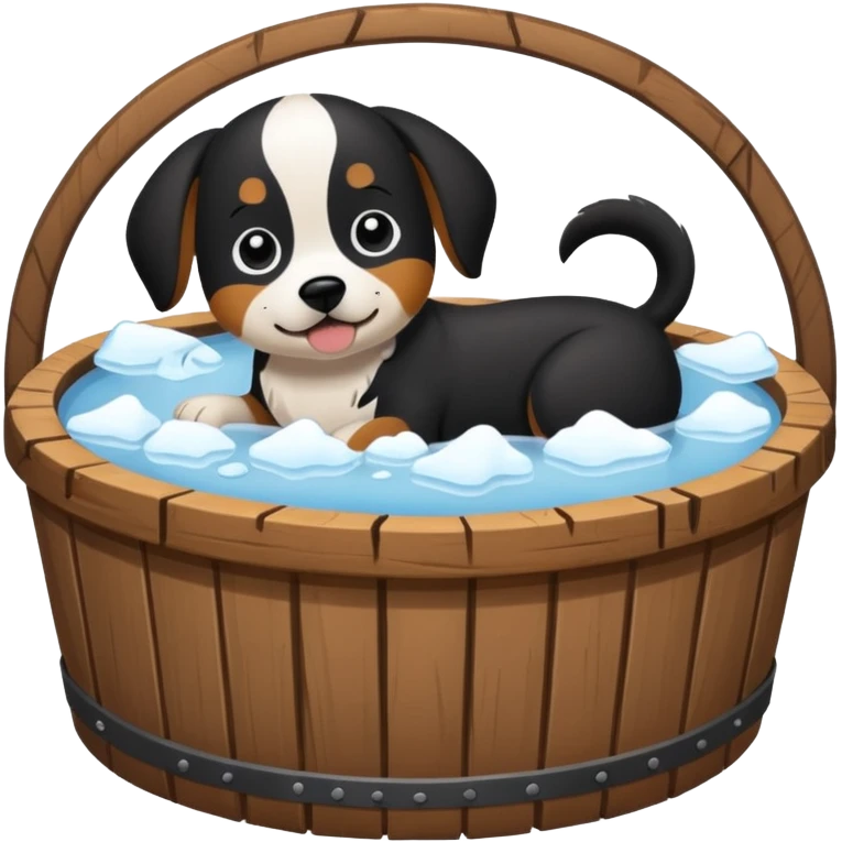 ice bath with a dog in id from wood round emoji
