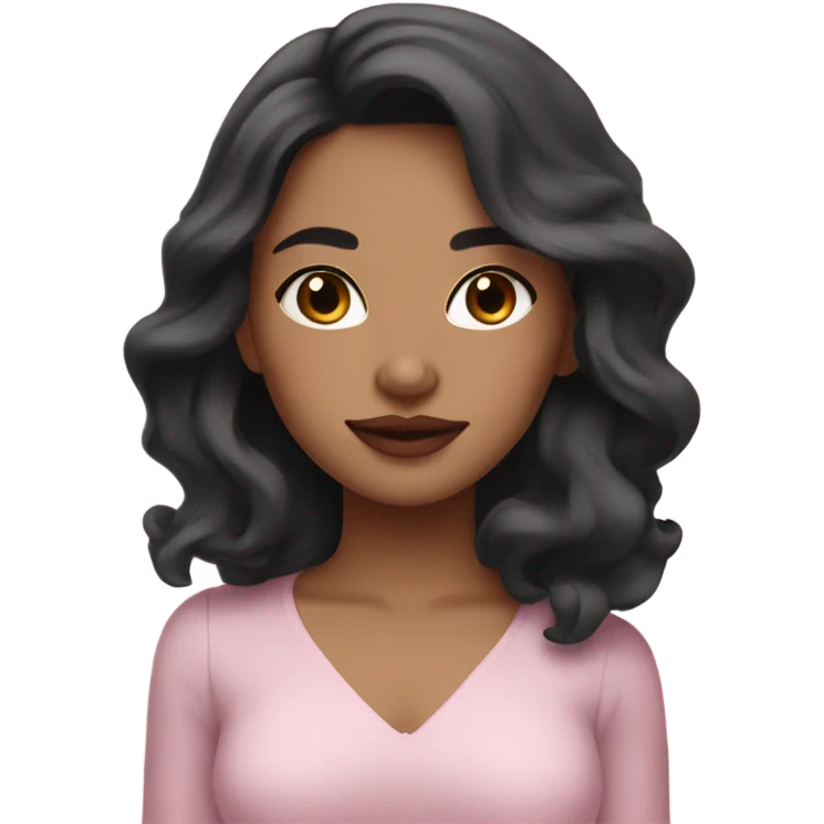 South Asian girl with pale skin, dark wavy shoulder length hair and light pink lips emoji