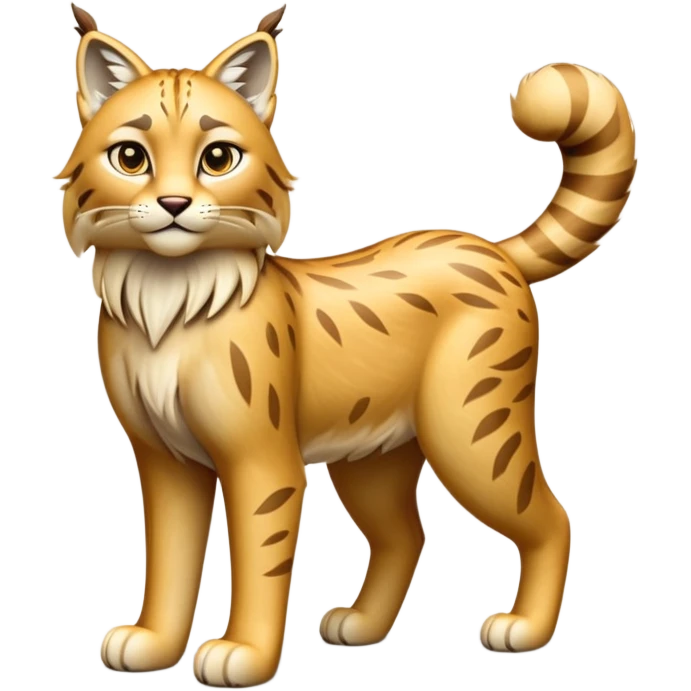 Cinematic-Lynx-Realistic-Full-Body-Standing-Emoji – Tail flicking slightly, head tilted dramatically, powerful yet sleek frame covered in soft golden-brown fur with faint spotting, long legs and large paws poised elegantly, simplified yet realistic focused features, highly detailed, glowing with an almost sarcastic glow. emoji