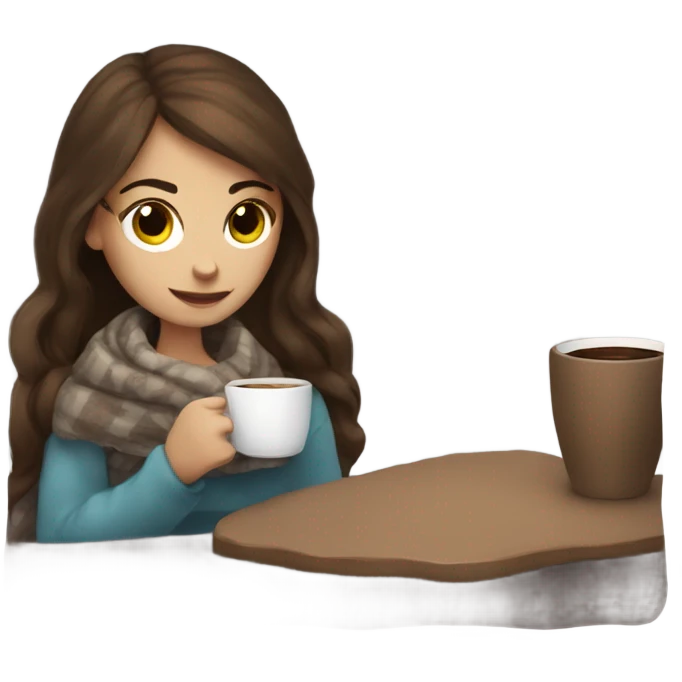 Brown hair Girl drinking coffee, with a cozy blanket emoji