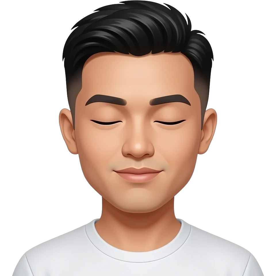 Thai man 24 years old Fade hair cut closed lips emoji