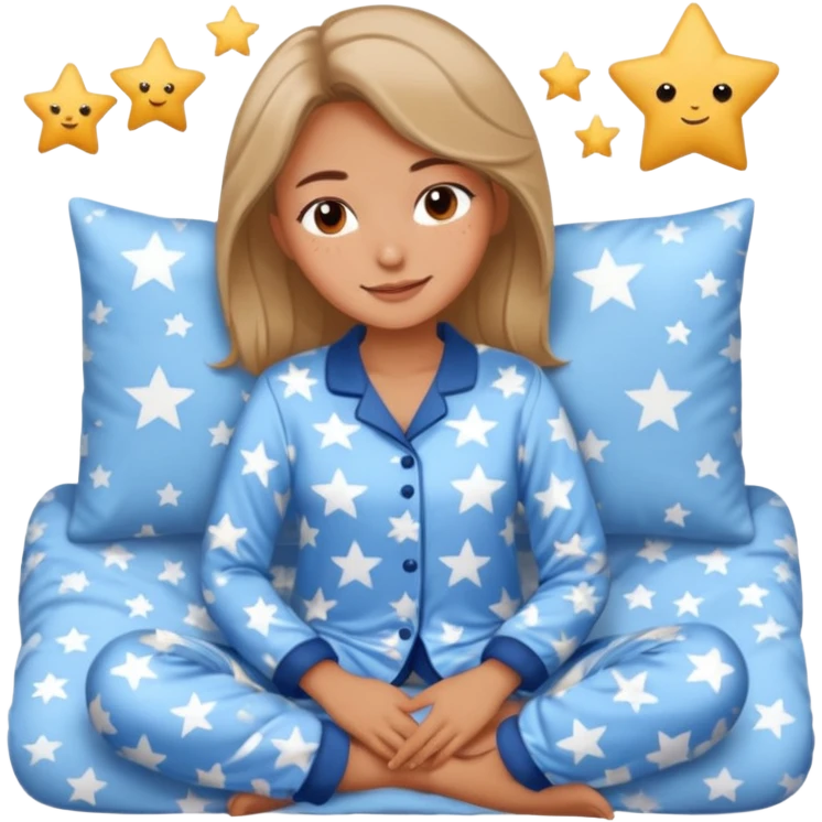  "type": "human",
      "look": "woman in star-print pyjamas, soft blue set, sleepy smile", emoji