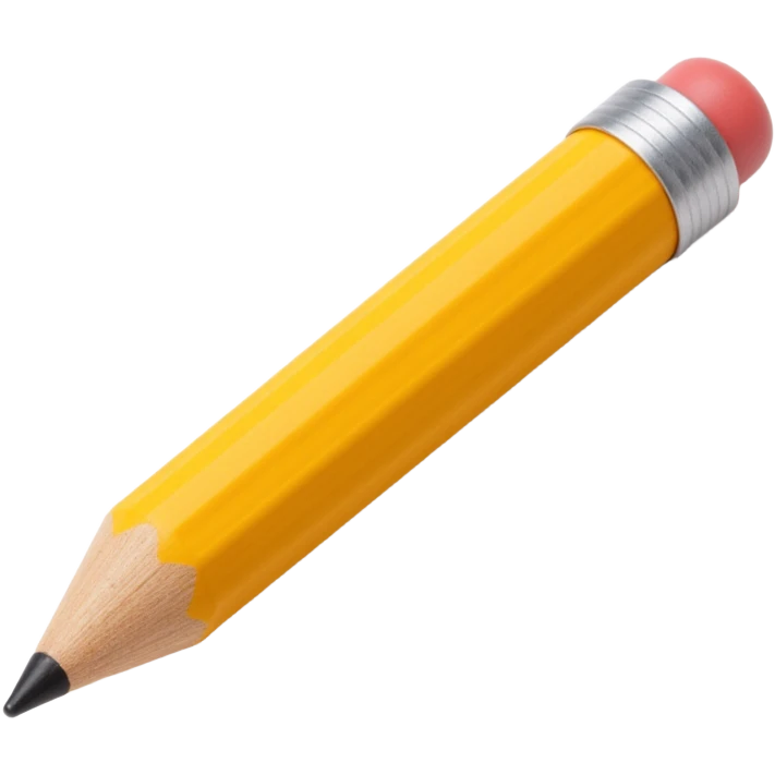wooden pencil icon in skeuomorphism style, realistic wood grain and shiny yellow paint finish emoji