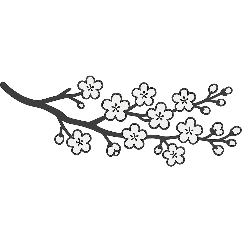 long single-color sakura branch in eastern style, many small flowers, no background, for sign decoration, 1200x100px emoji