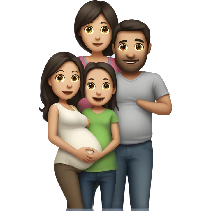 Family with pregnant Mum, dark brown hair emoji
