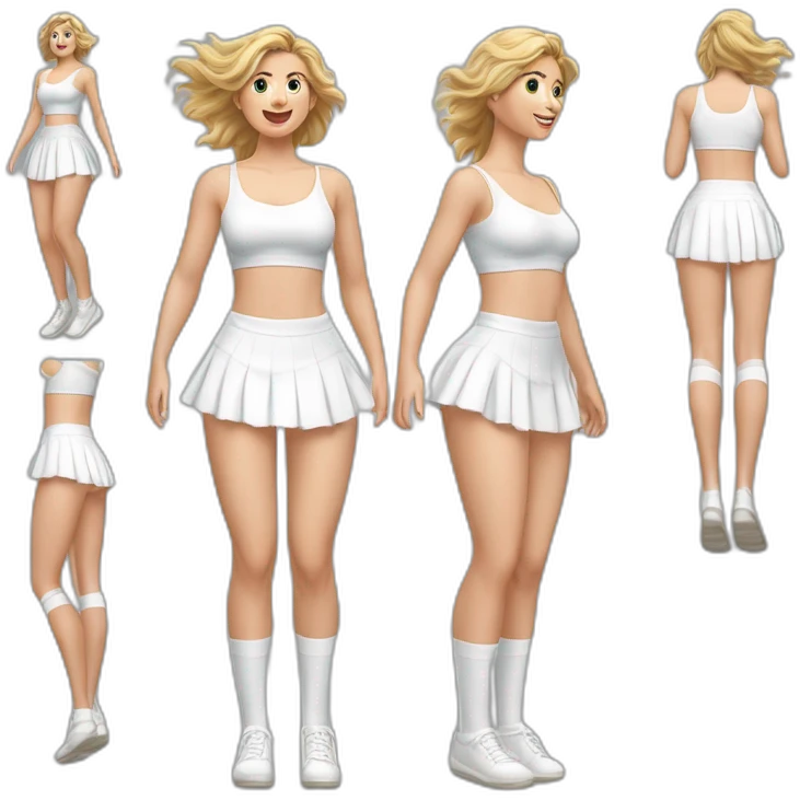 hyperrealistic-full-body-caucasian-curvy-beauty-jumping-small white-skirt-back-and-front-views-strong-wind-knickers white socks emoji