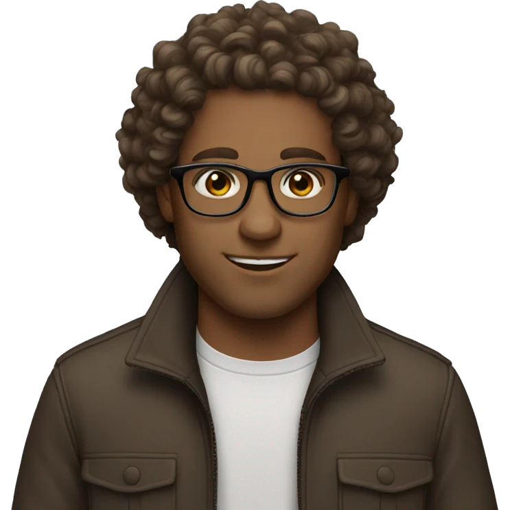 glasses brown curly hair man white emoji