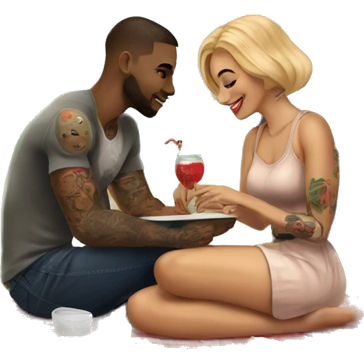Romantic picnic date for beautiful tattooed couple emoji