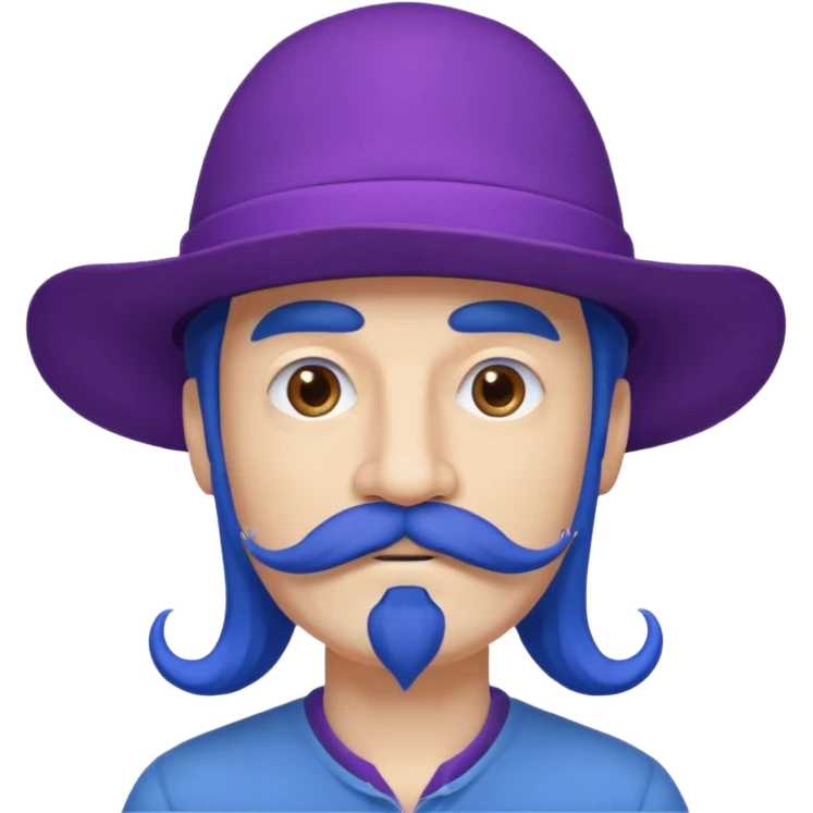 blue long haired man and purple hat and mustache emoji