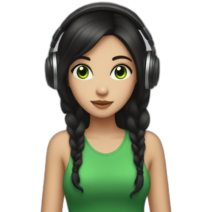 girl with dark hair and green eyes listen to music emoji