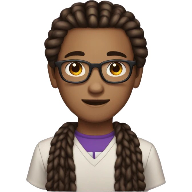 Brown teen nerd androginous boy with black and dark purple box braids showing near the eyes emoji
