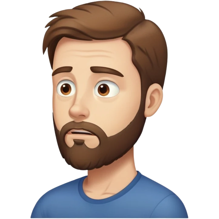 White man with brown hair and beard with anxiety and begging. profile view emoji