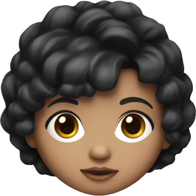 Baby doll, black hair, brown big eyes emoji