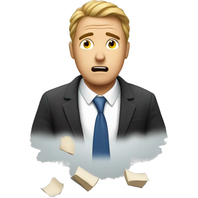 stressed Man in suit with books around him emoji