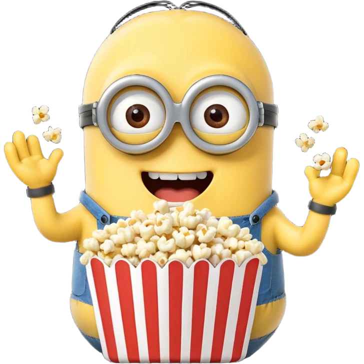 Laughing minion eating popcorn emoji
