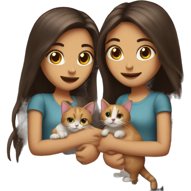 Two long hair brunettes keeping two cats in their hands emoji