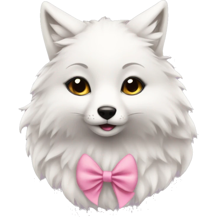 Girl white fox with pink bow in ear cute  emoji