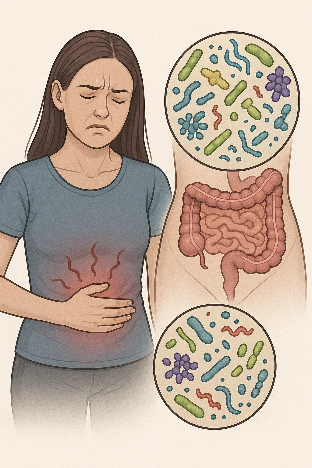 Donna con disequilibrio della flora microbica intestinale emoji