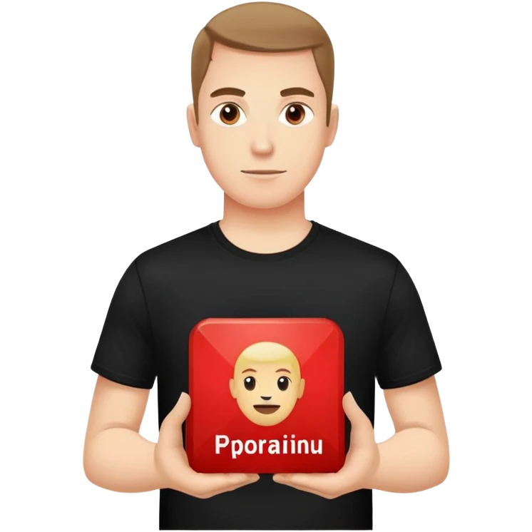 A man in a black t-shirt holding a red square, with the text "продающий красный" emoji