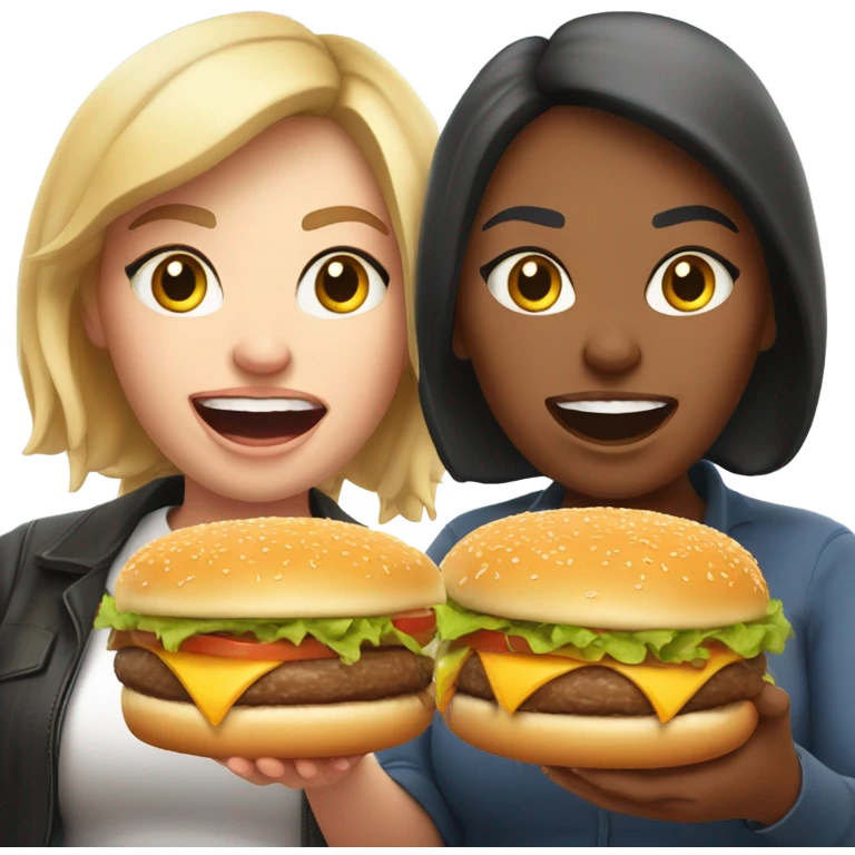 Two chubby white girls fighting over a burger emoji