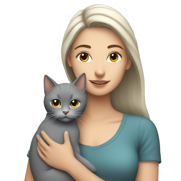 White young woman with grey cat in arms emoji