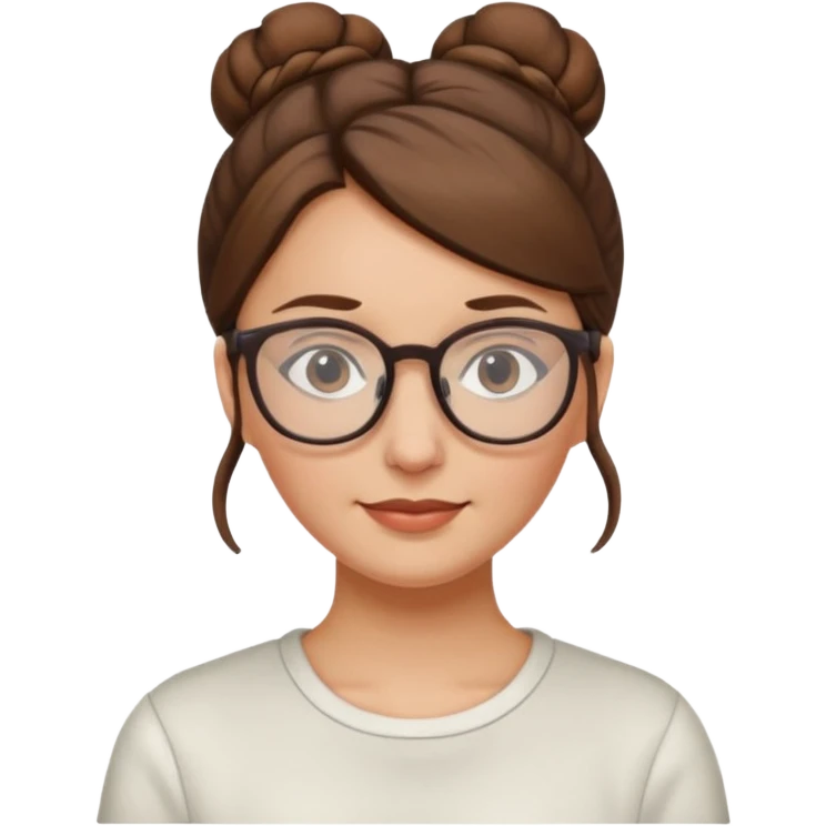 white European woman, 1m60, brown hair in a bun, glasses emoji