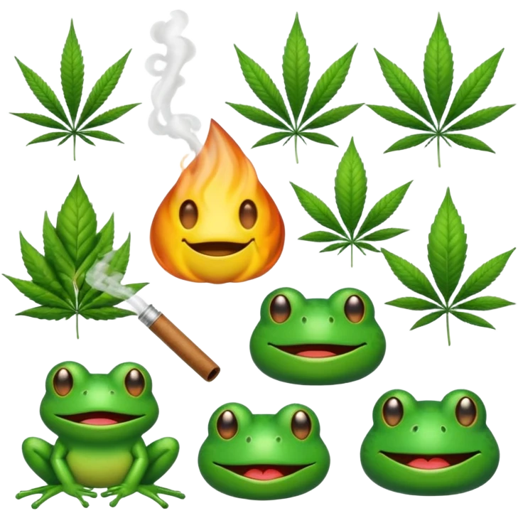fait moi un pack demojis De fumeur pas avec les emojis de base mais des inventé type tete de beuh feuille de pepe grenouille sous weed lsd etc.. emoji