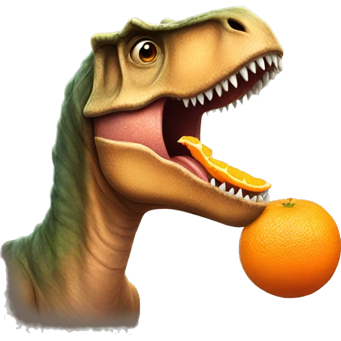 dinosaur eating a orange emoji