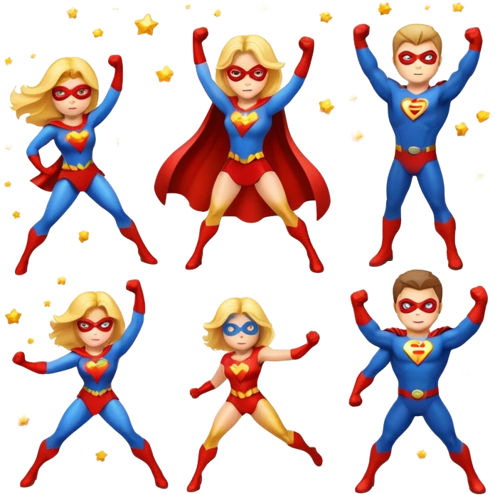 Female superhero emoji, male superhero emoji, sparkles  emoji
