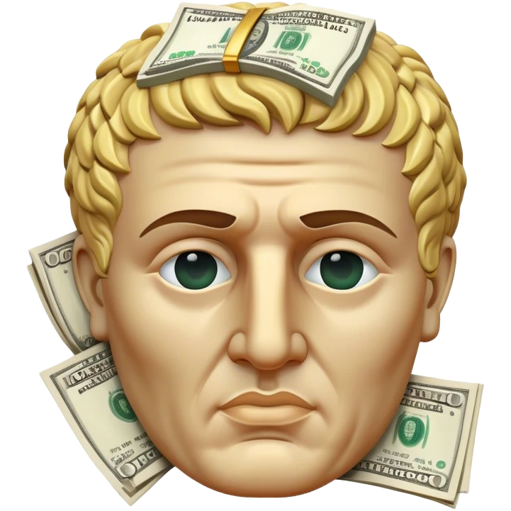  portrait of roman caesar statue head with cash on eyes, zoomed out emoji