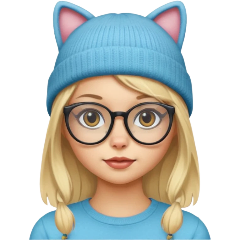 Blonde girl wearing cat  glasses and beanie emoji