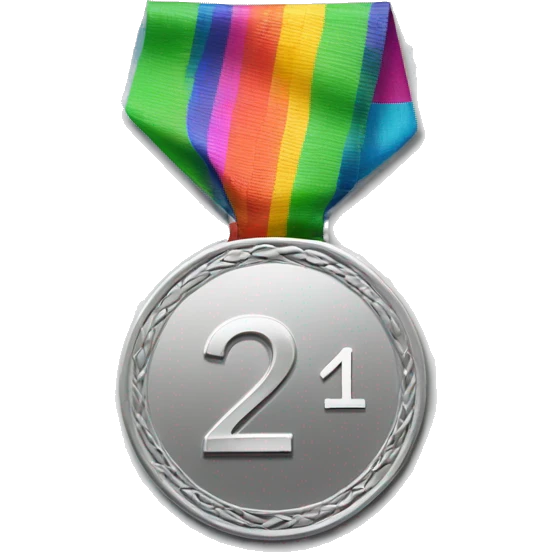 silver medal with number '2', and very very long tape emoji