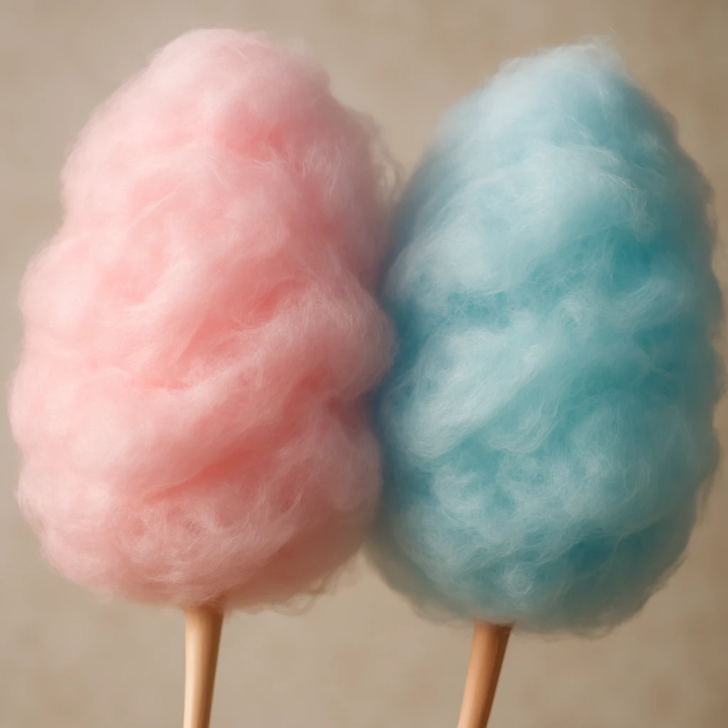 close-up of pink and blue cotton candy in a food photography style, realistic, soft lighting emoji
