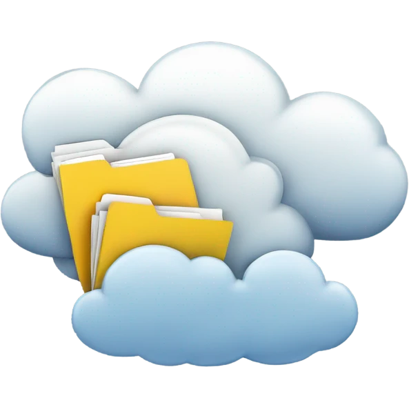 A cloud with folders and files flying in and out of it. emoji