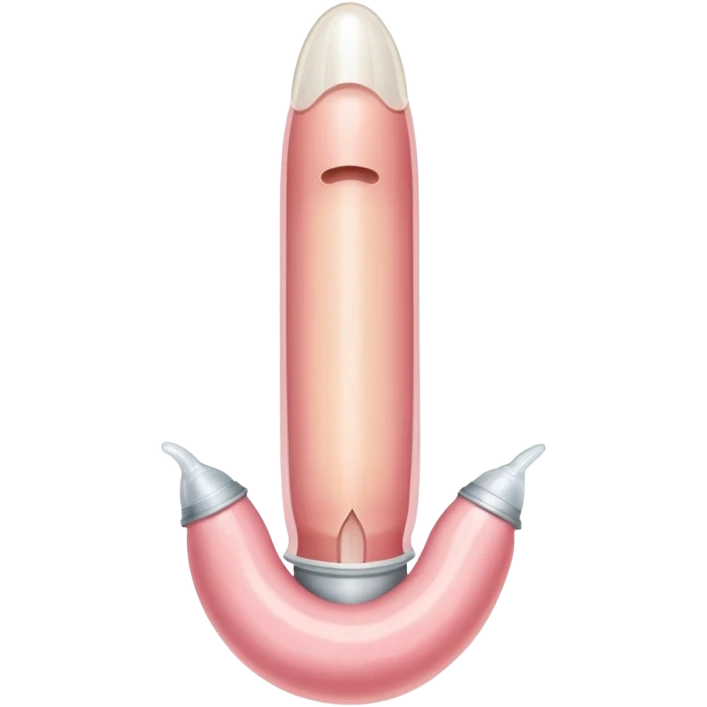 white transparent condom fully covering cylindrical beige-pink colored penis shaft, no face. at top of penis, add glans penis tip, a urethra opening hole/slit line and corona line. at the bottom end/base of penis make it flat.  emoji
