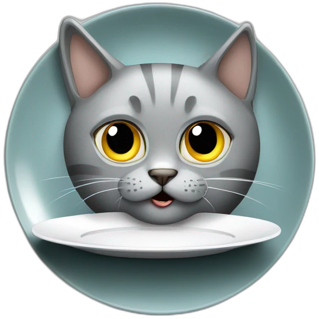 hungry-grey-cat-near-empty-plate emoji
