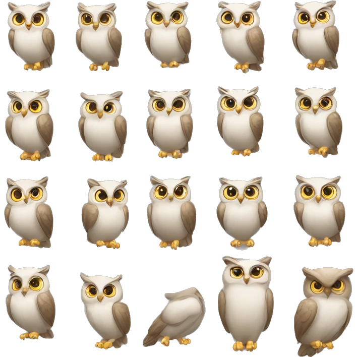 draw 10 identical owls but in different positions emoji