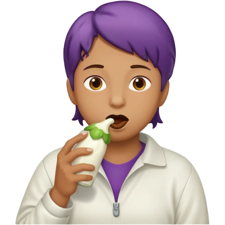 A face with an eggplant in its mouth with milk coming out emoji