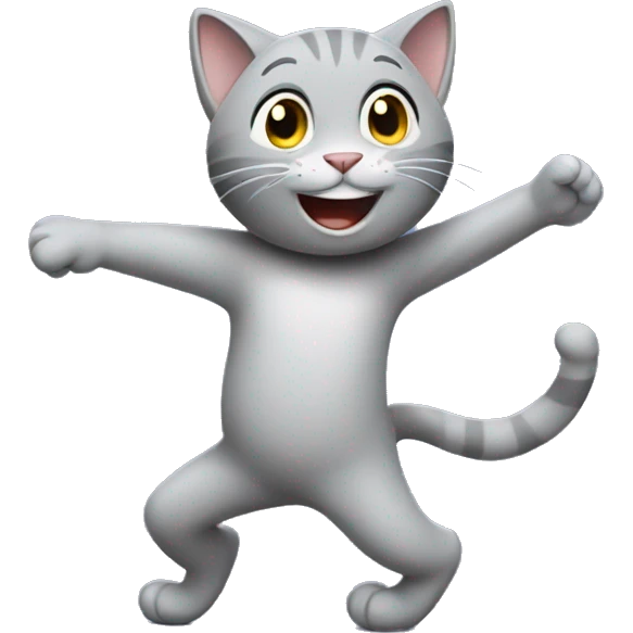 Grey cat doing a dance and smiling emoji