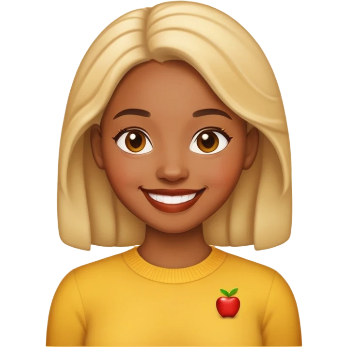 Memoji-style emoji of a light-skinned Black woman, smiling, neutral background, Apple emoji style emoji