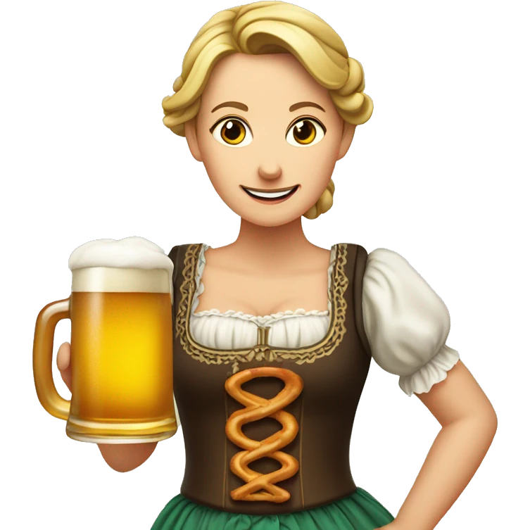 German Woman wearing a dirndl and holding a beer and a pretzel emoji