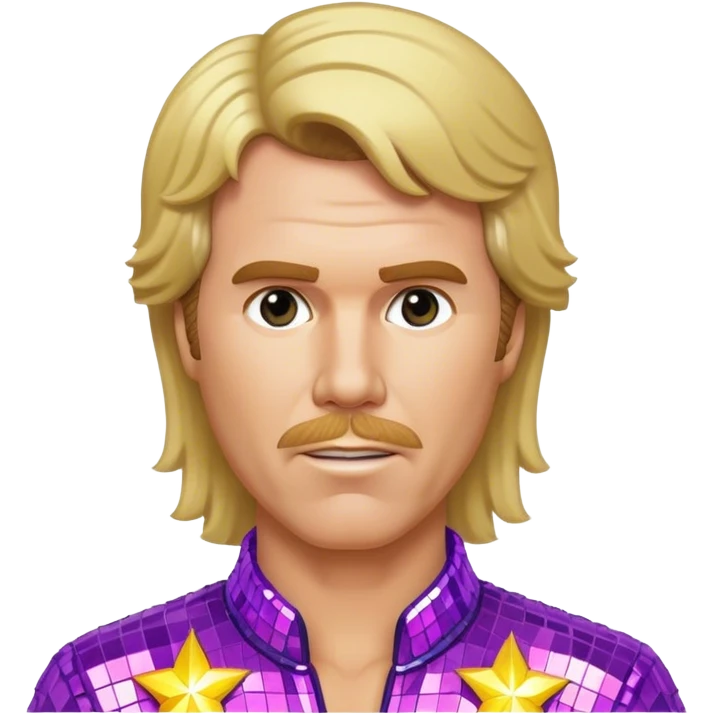 will ferrel realistic half body , with long blonde straight hair, disco outfit emoji