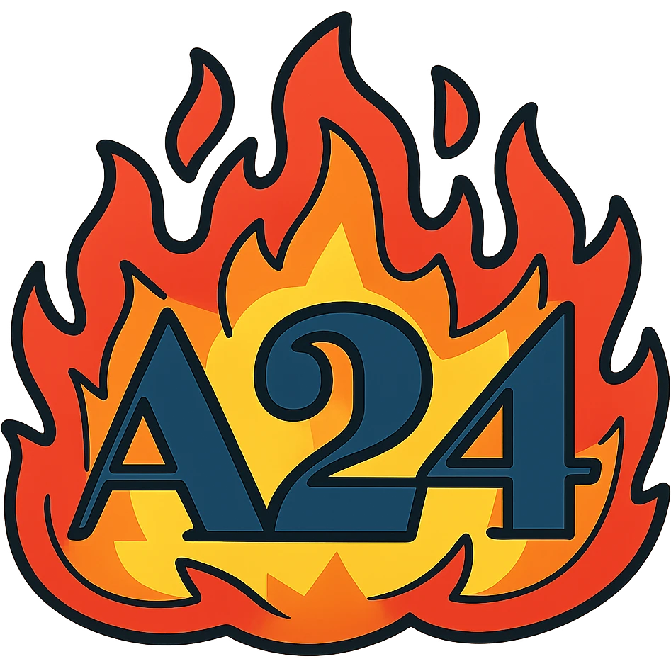 the A24 logo with stylized cartoon fire, vibrant colors, energetic, no background emoji