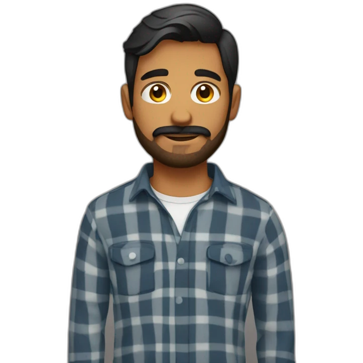 indian young guy with a light mustache and beard wearing a flannel emoji