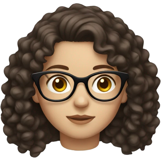 White girl dark brown curly hair and glasses emoji