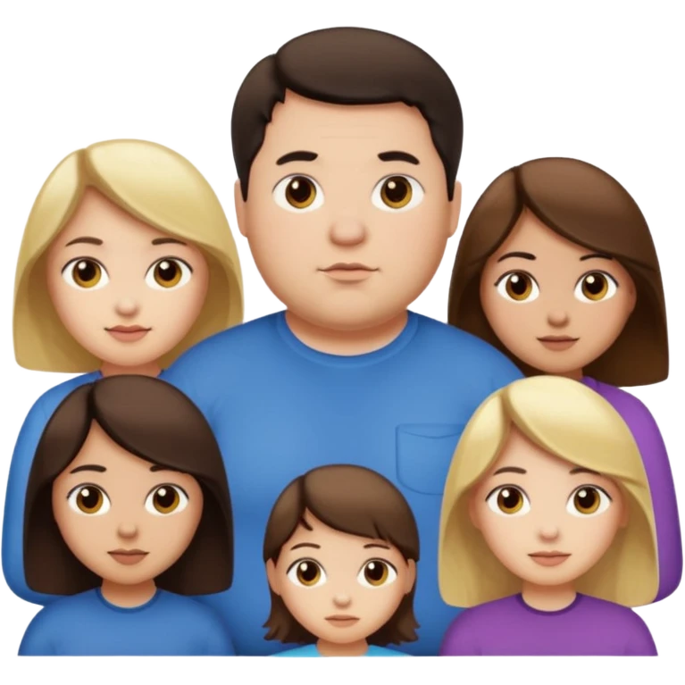 Familia de 4 personas : Hombre gordito pelo oscuro, Mujer pelo cafe, hija 1 pelo mono , hija 1 pelo oscuro. emoji