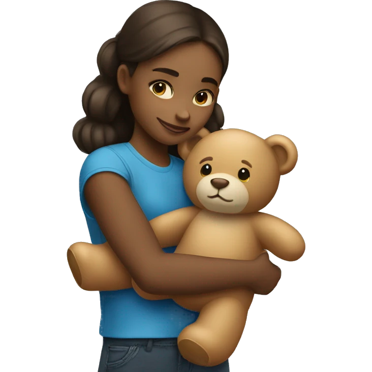 A girl hugs a teddy bear emoji