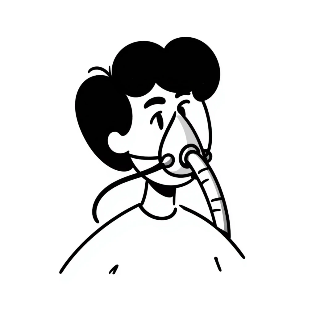Hand-drawn person wearing breathing mask with tubes for measuring oxygen intake during exercise test emoji
