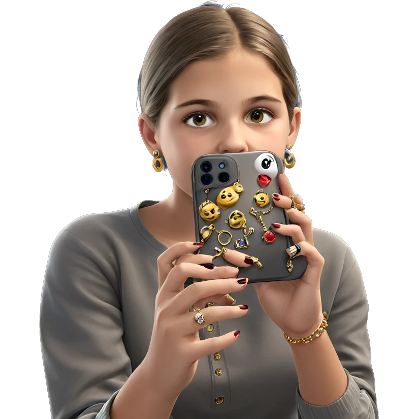 girl taking selfie with jewelry emoji