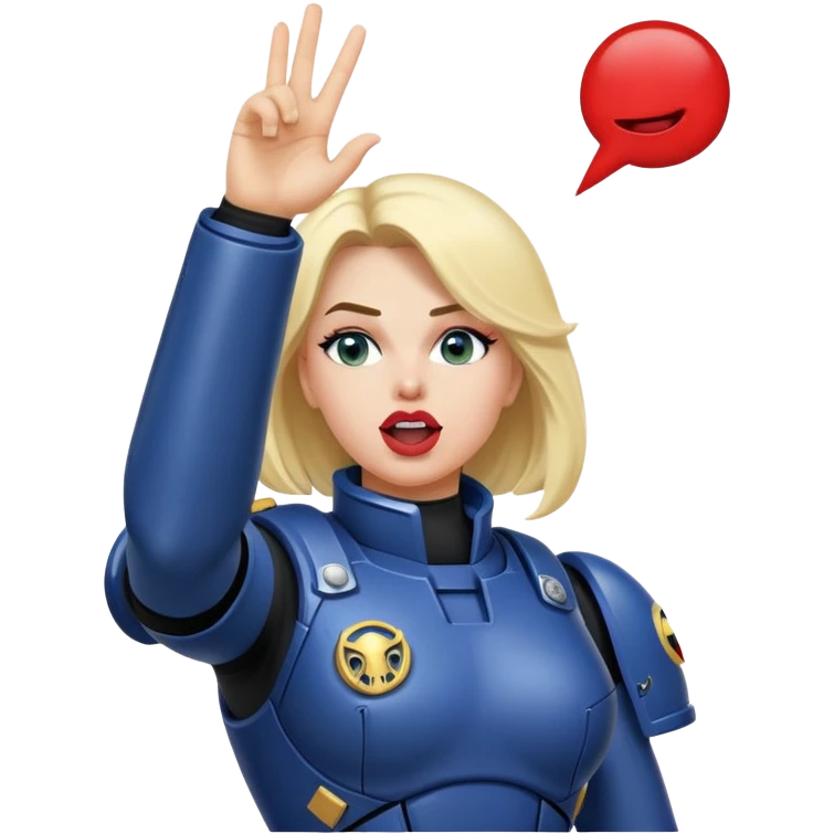 woman space marine in bodysuit salutes tongue out emoji
